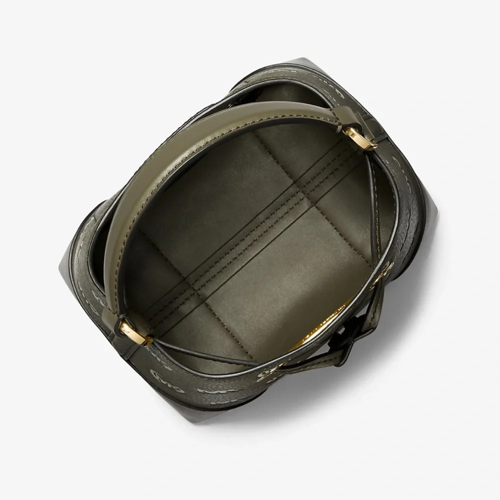 MICHAEL KORS Mercer Small Logo Embossed Leather Bucket Bag COLOR OLIVE NWT